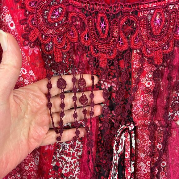 Ellie Tahari McKenna Sleeveless Floral Chiffon Silk Red Lace Metallic Stripe Sz - Picture 4 of 10